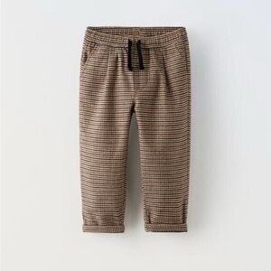Zara Toddler Houndstooth Check Pants Brown Taupe 18–24M Elastic Pull-On